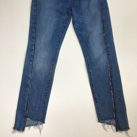 7 FOR ALL MANKIND Button Fly Josefina Raw Step Hem Zip Detail High Waist Jeans - Picture 7 of 12